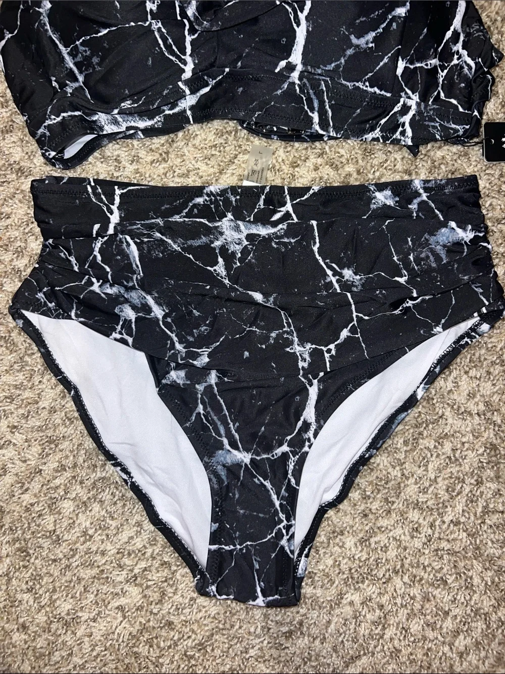 NWT! Women’s Flattering Black Marble Bikini - Halter & High Waist Bottoms Sz L - Picture 5 of 8